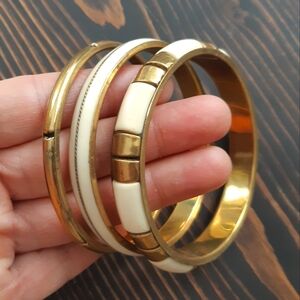 3 Bangles Brass and White with Unique Detailing